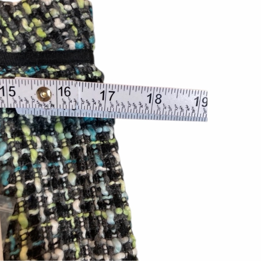 SANDRO ✘ Preppy Turquoise Black Tweed Jacket Midi Skirt Suit 2 Pc Set Office, L - Picture 10 of 12